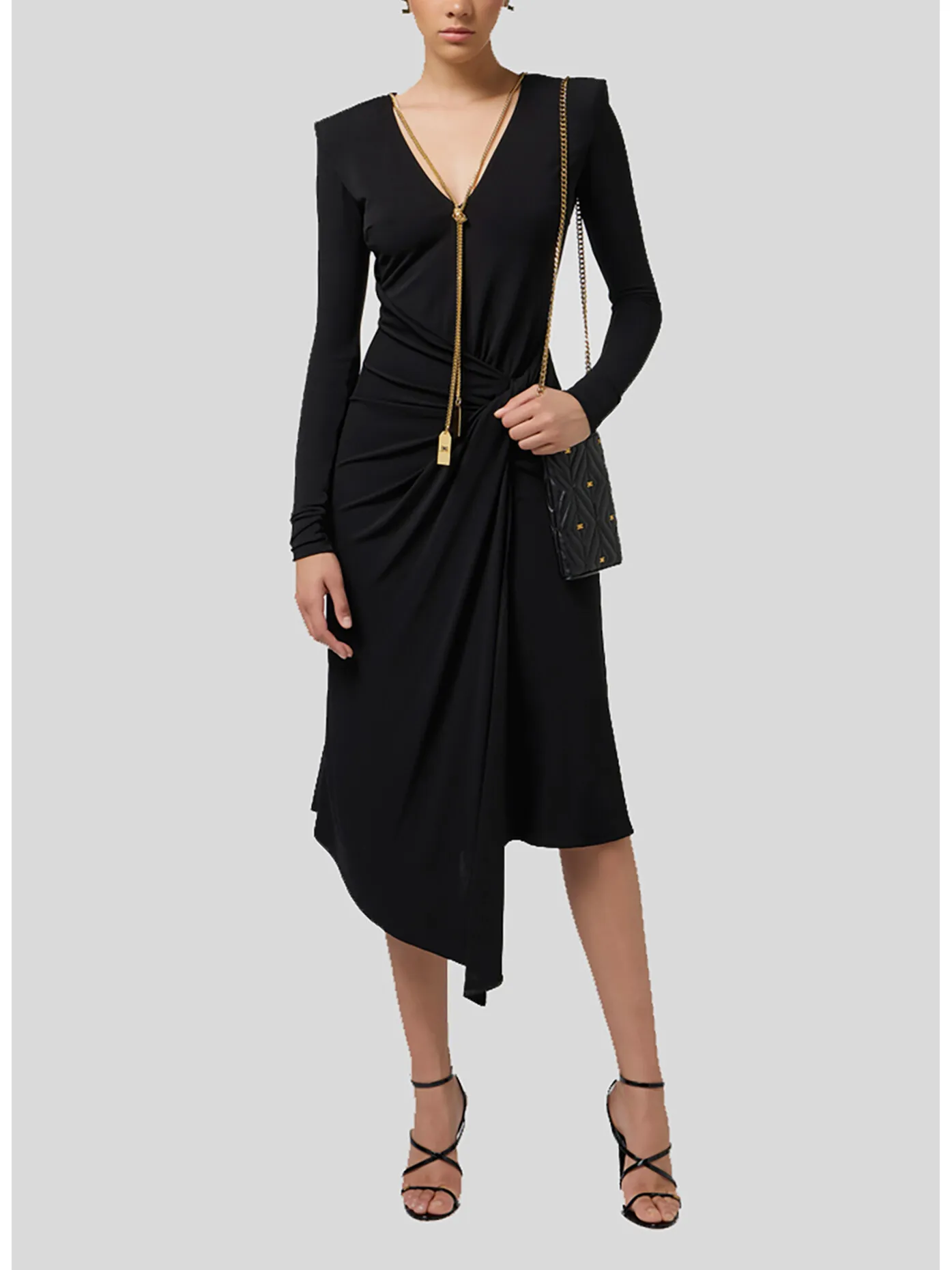     -ELISABETTA FRANCHI    -ABITO MIDI DRAPPEGGIATO CON COLLANA-