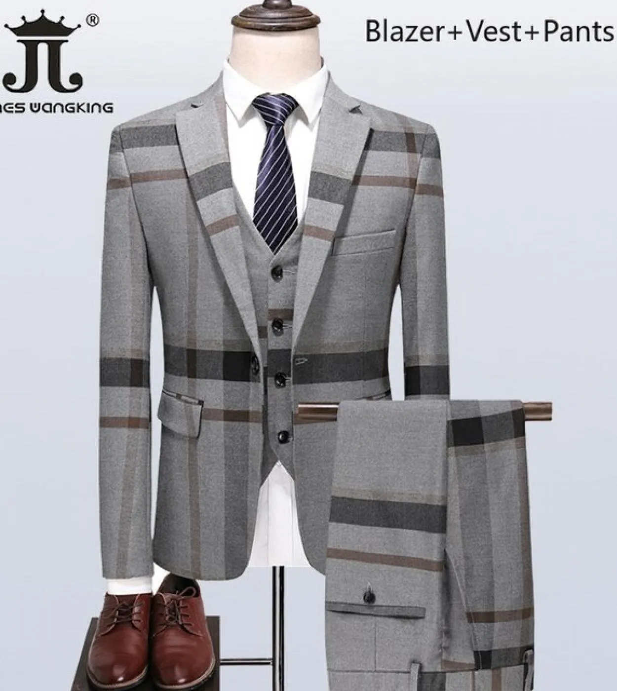 22colors 5xl Blazer Vest Pantaloni Boutique British Style Mens Suit Plaid Groom Abito da sposa Business Casual Abiti formali 3