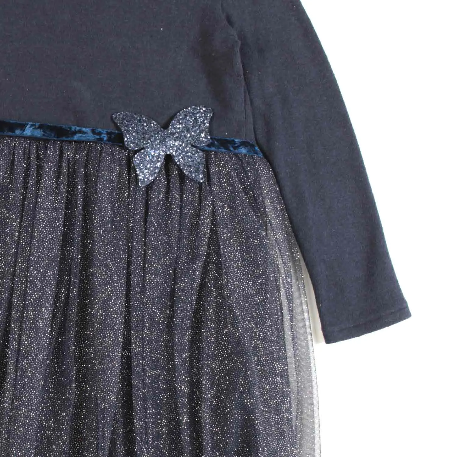 Abito Blu E Glitter Oro Bambina