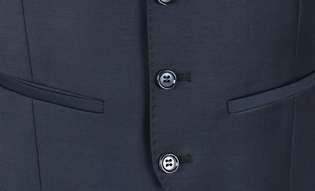 Abito blu scuro slim fit con gilet roy robson in lana stretch