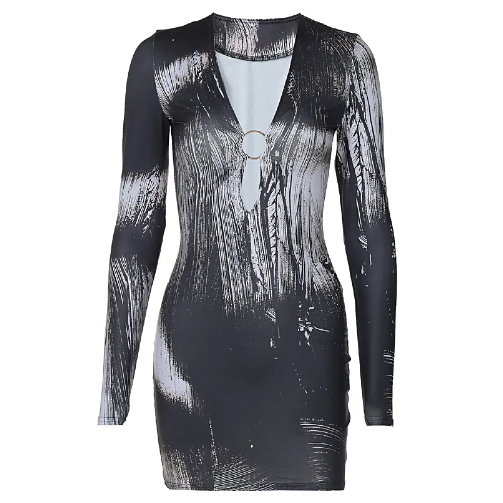 Abito corto slim fit da donna con scollo a V autunno e inverno 2023 da donna