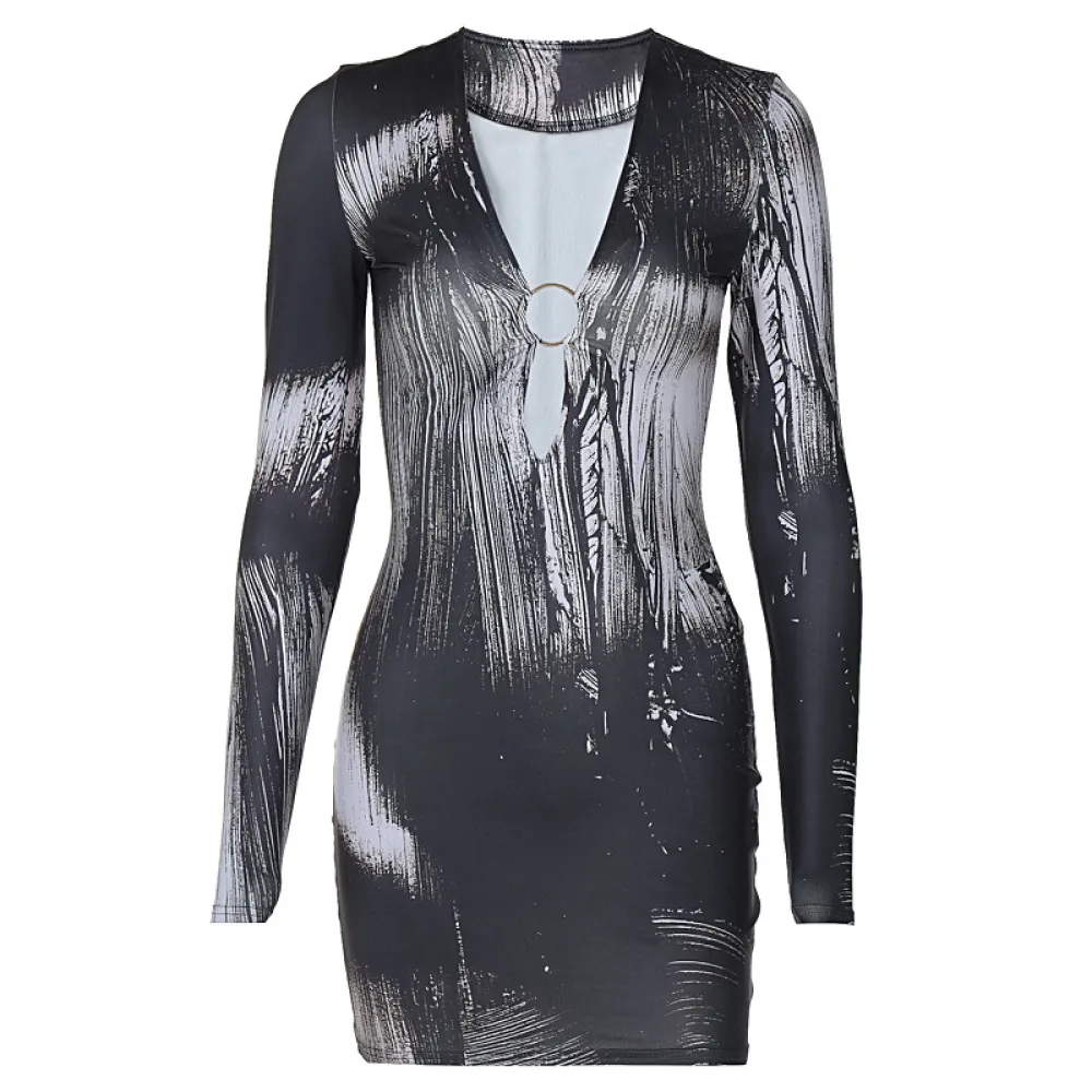 Abito corto slim fit da donna con scollo a V autunno e inverno 2023 da donna