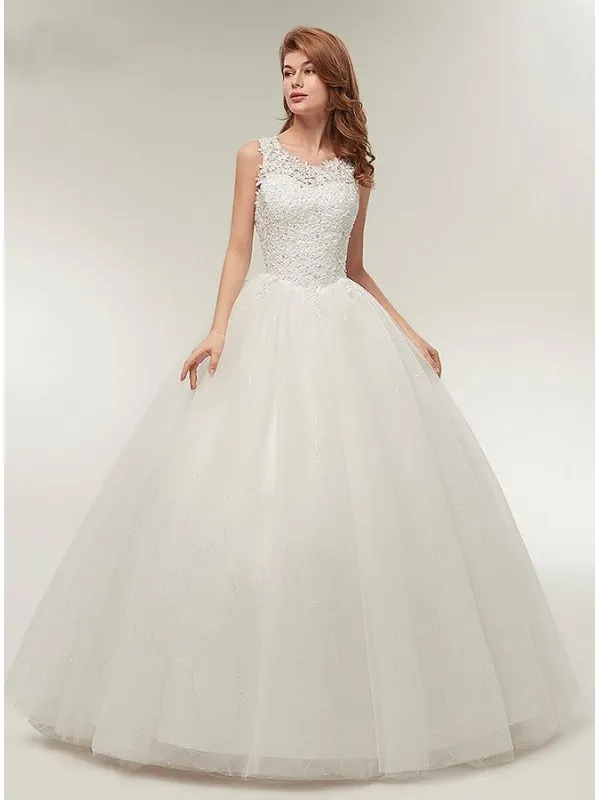 Abito da Sposa con corpetto in pizzo macramè con bretelle e gonna glitter ampia