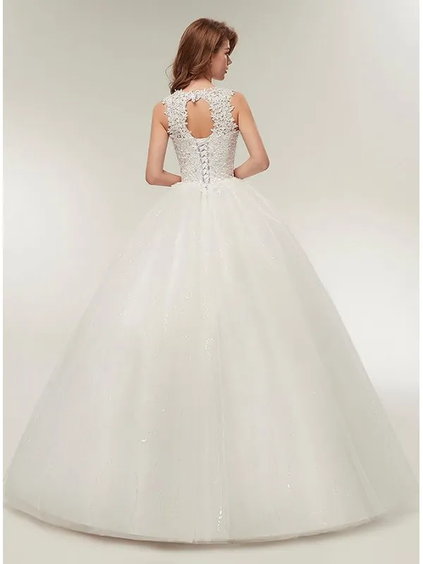 Abito da Sposa con corpetto in pizzo macramè con bretelle e gonna glitter ampia