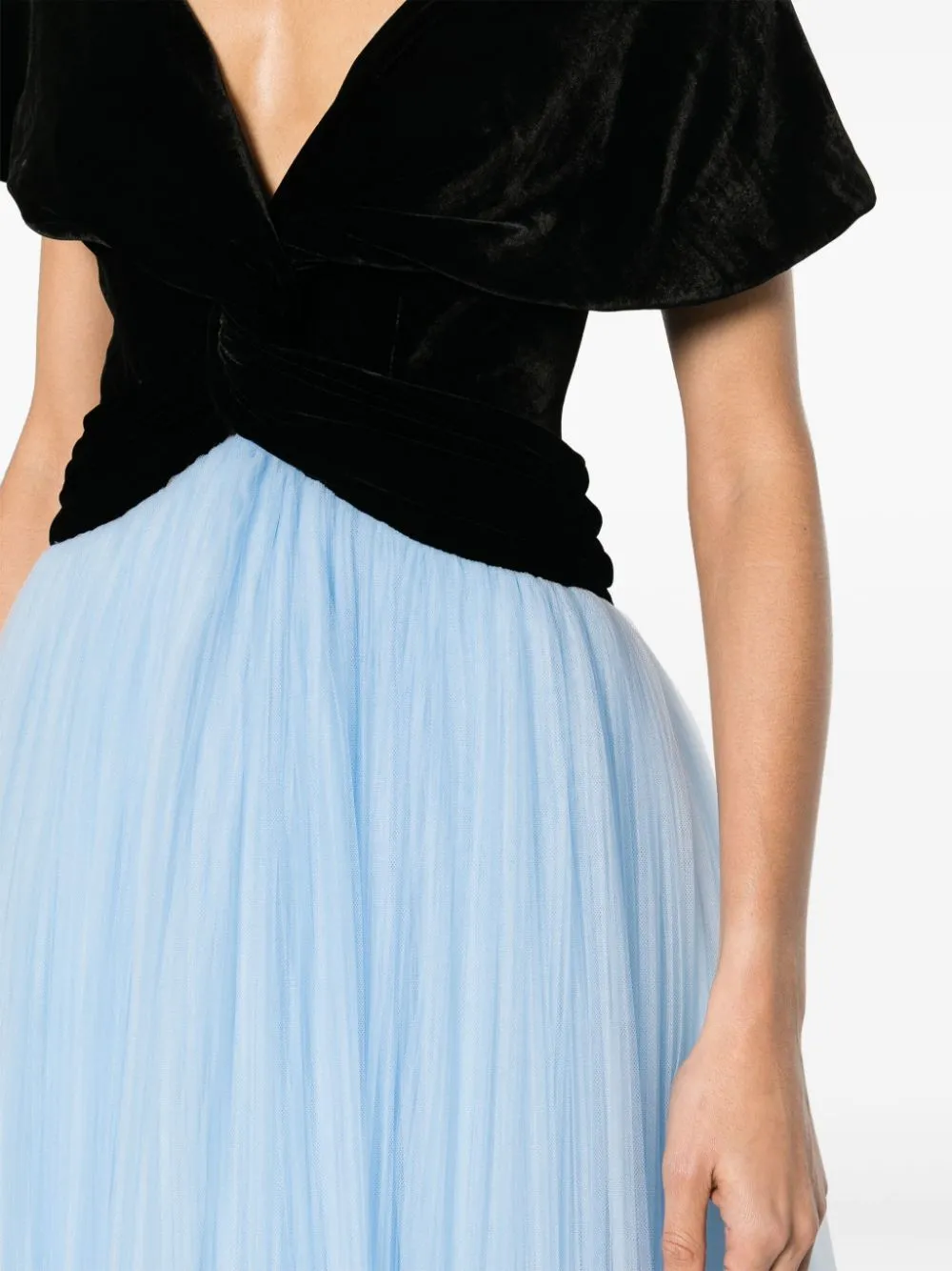 Abito elestia con la gonna in tulle in nero e celeste - donna