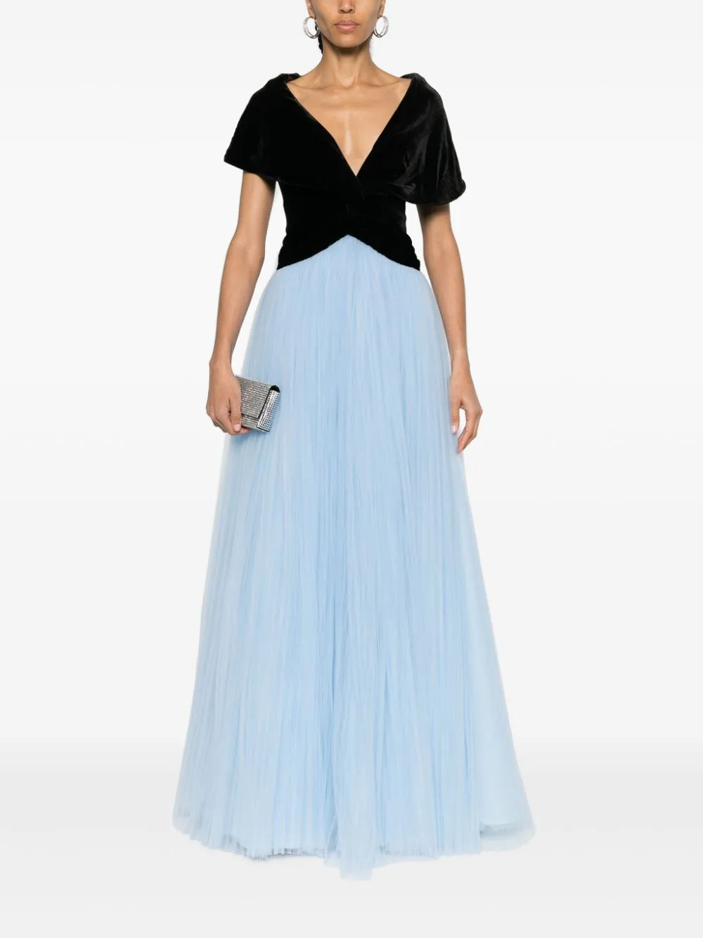 Abito elestia con la gonna in tulle in nero e celeste - donna