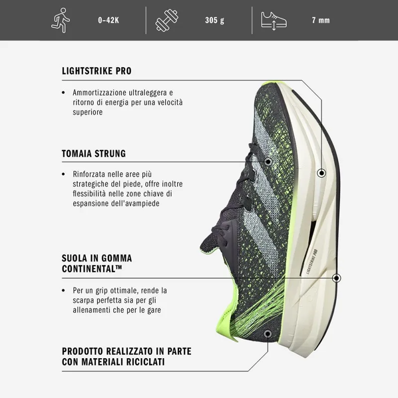 ADIDAS Adizero Prime X 2 Nero Verde Bianco - Scarpe Running Uomo