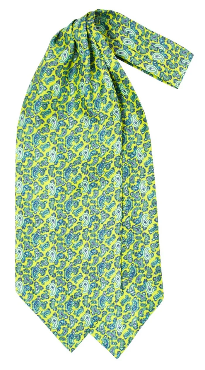 Ascot in seta verde acido con disegno paisley