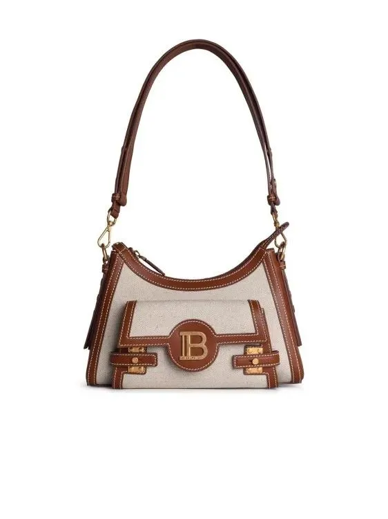 Balmain Hobo B-Buzz' Cream Cotton Blend Bag Brown 