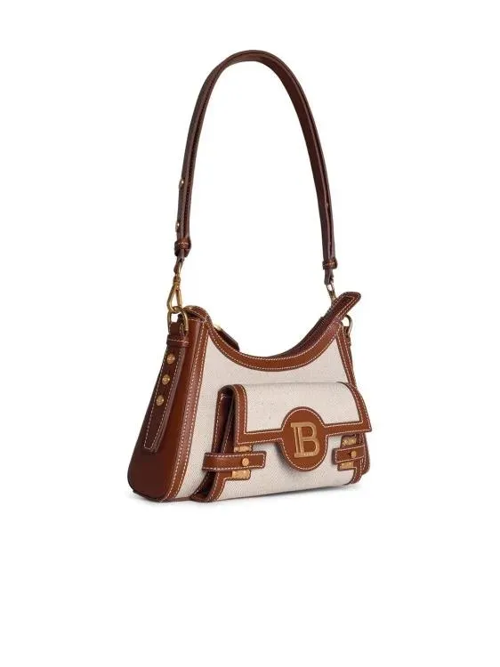 Balmain Hobo B-Buzz' Cream Cotton Blend Bag Brown 