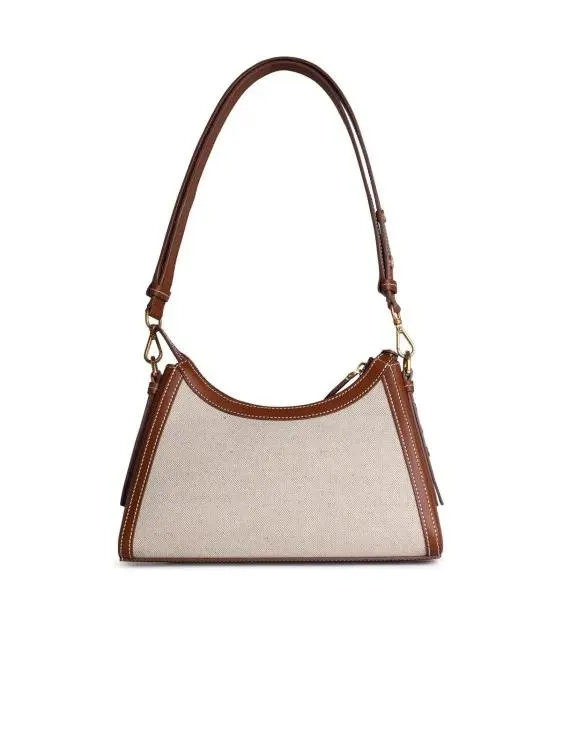 Balmain Hobo B-Buzz' Cream Cotton Blend Bag Brown 