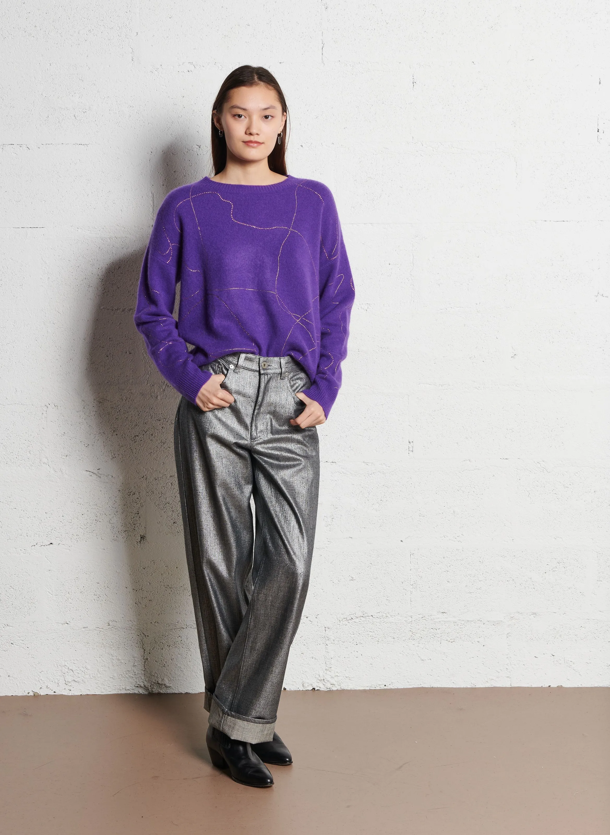  BERENICE   APOLLO - Maglione dritto con strass | Viola