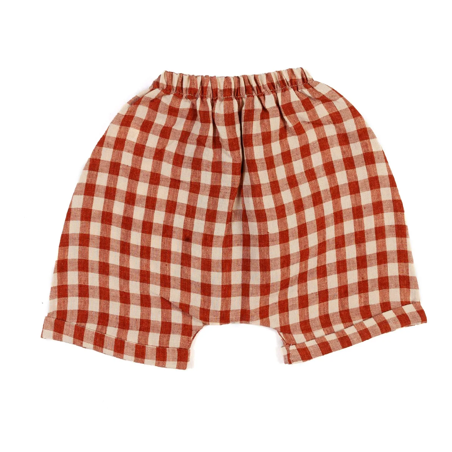 Bermuda Lino Mattone E Beige Vichy Bimbo E Bimba