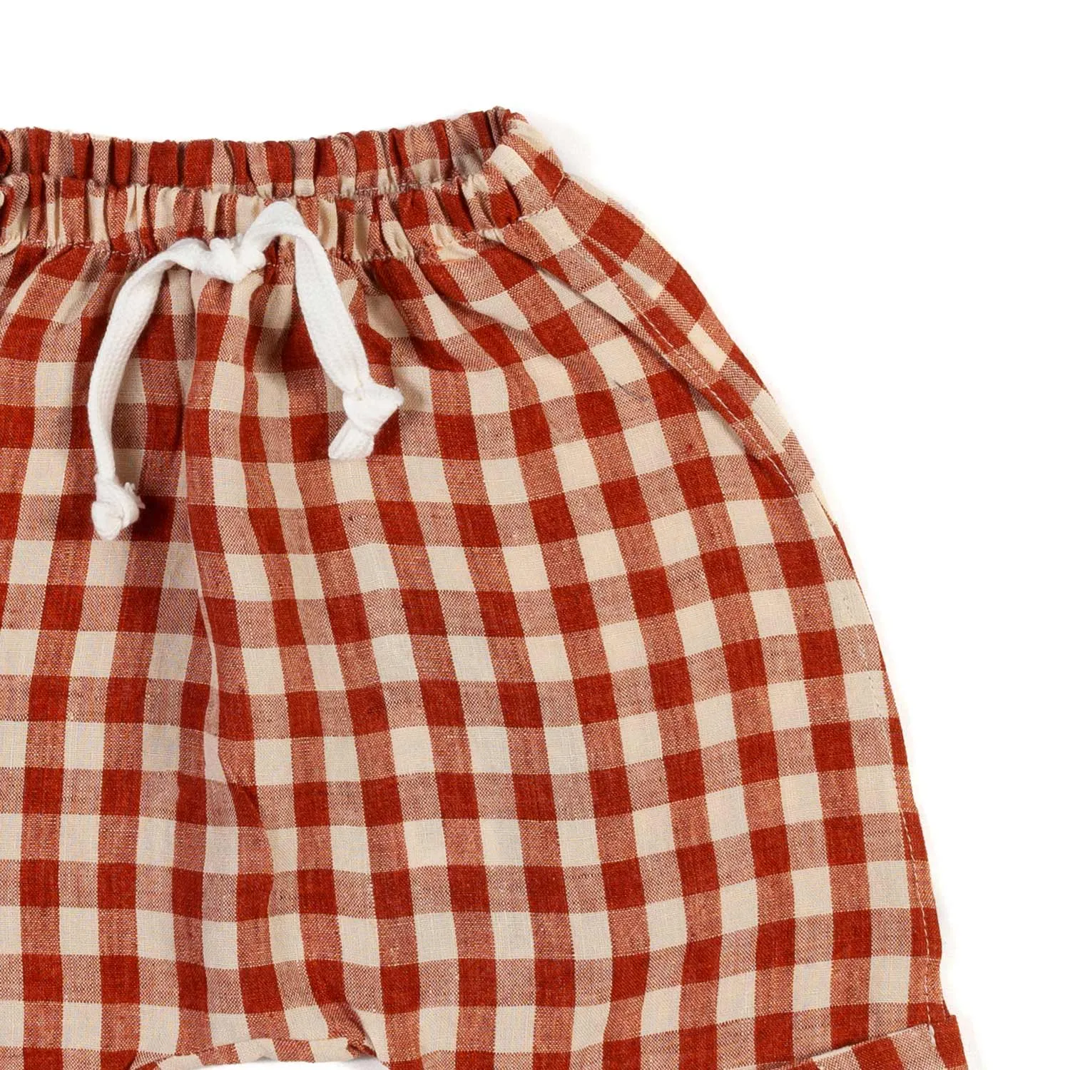 Bermuda Lino Mattone E Beige Vichy Bimbo E Bimba
