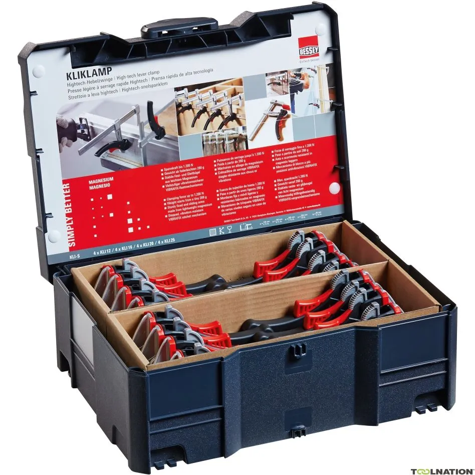 Bessey KLI-S KliKlamp morsetti per colla SET in pratico contenitore T-Loc