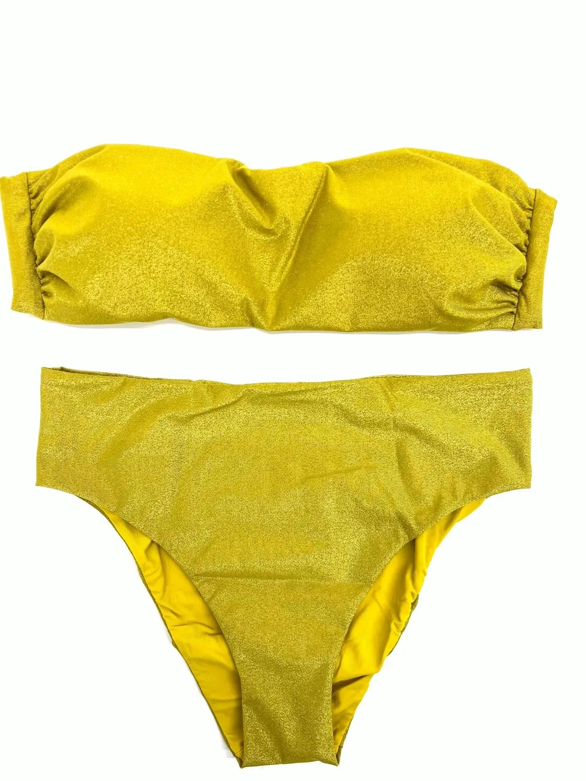 BIKINI A FASCIA SENAPE EFFETTO GLITTERATO