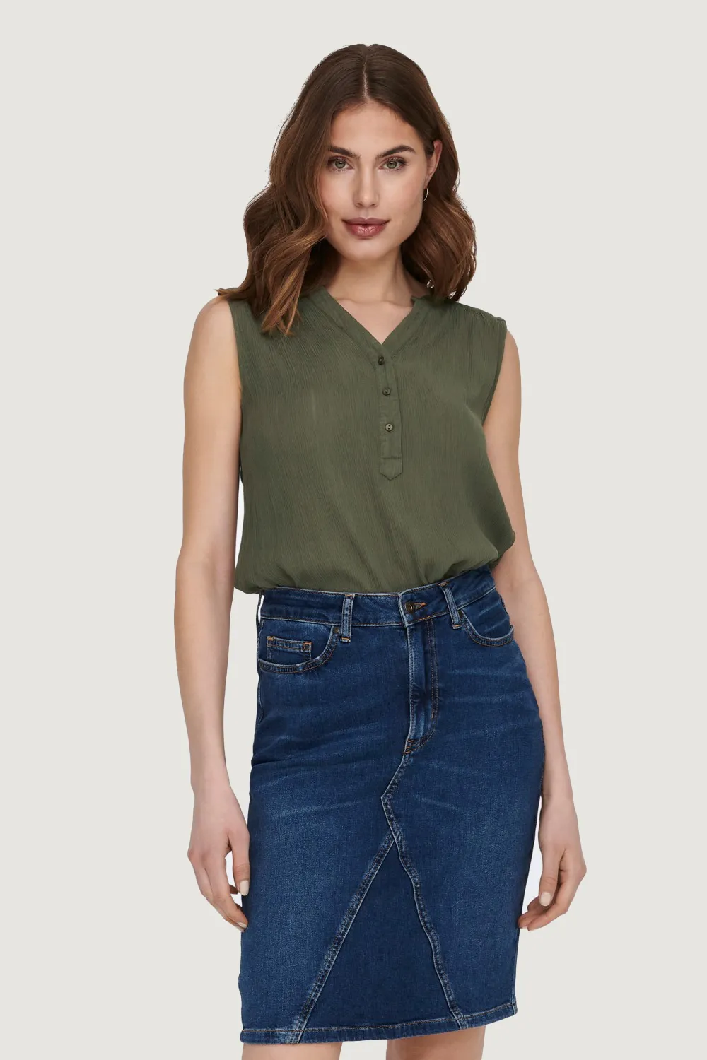 Blusa manica corta Only ONLJETTE LIFE S/L TOP WVN NOOS Verde Oliva