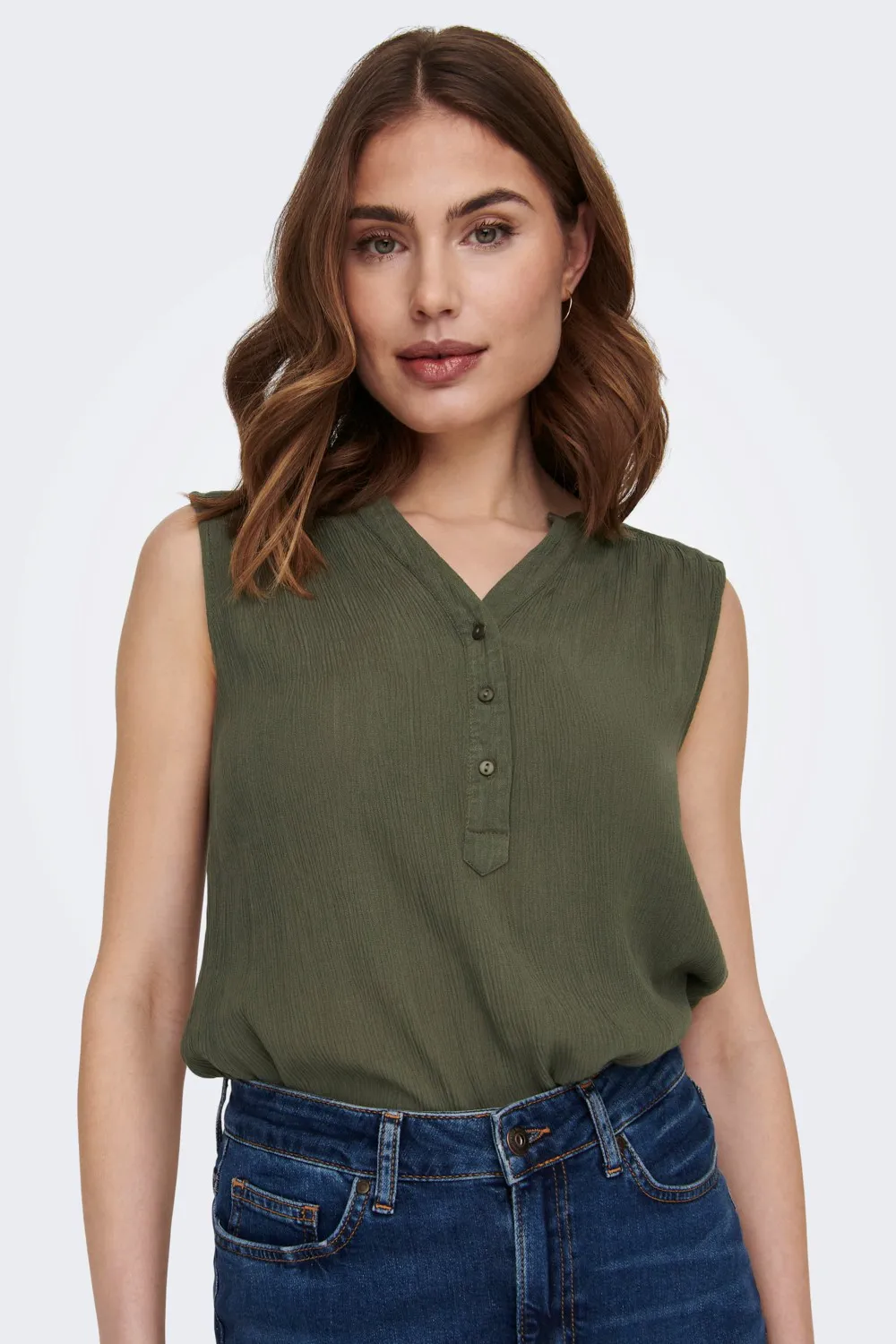 Blusa manica corta Only ONLJETTE LIFE S/L TOP WVN NOOS Verde Oliva