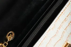 Borsa a mano stampa coccodrillo, bianco-oro