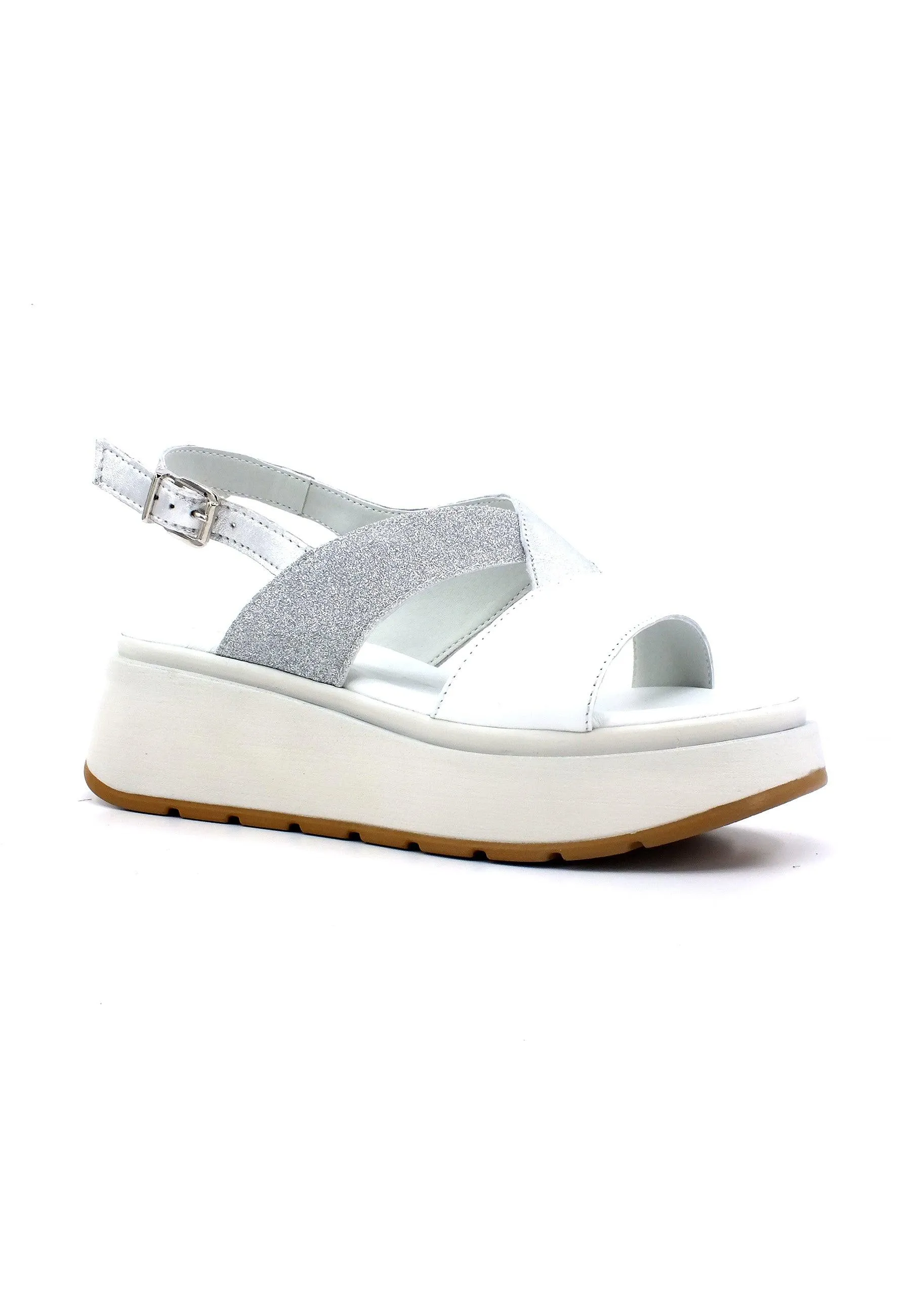 CAFENORI Sandalo Zeppa Donna Bianco Argento HP1030