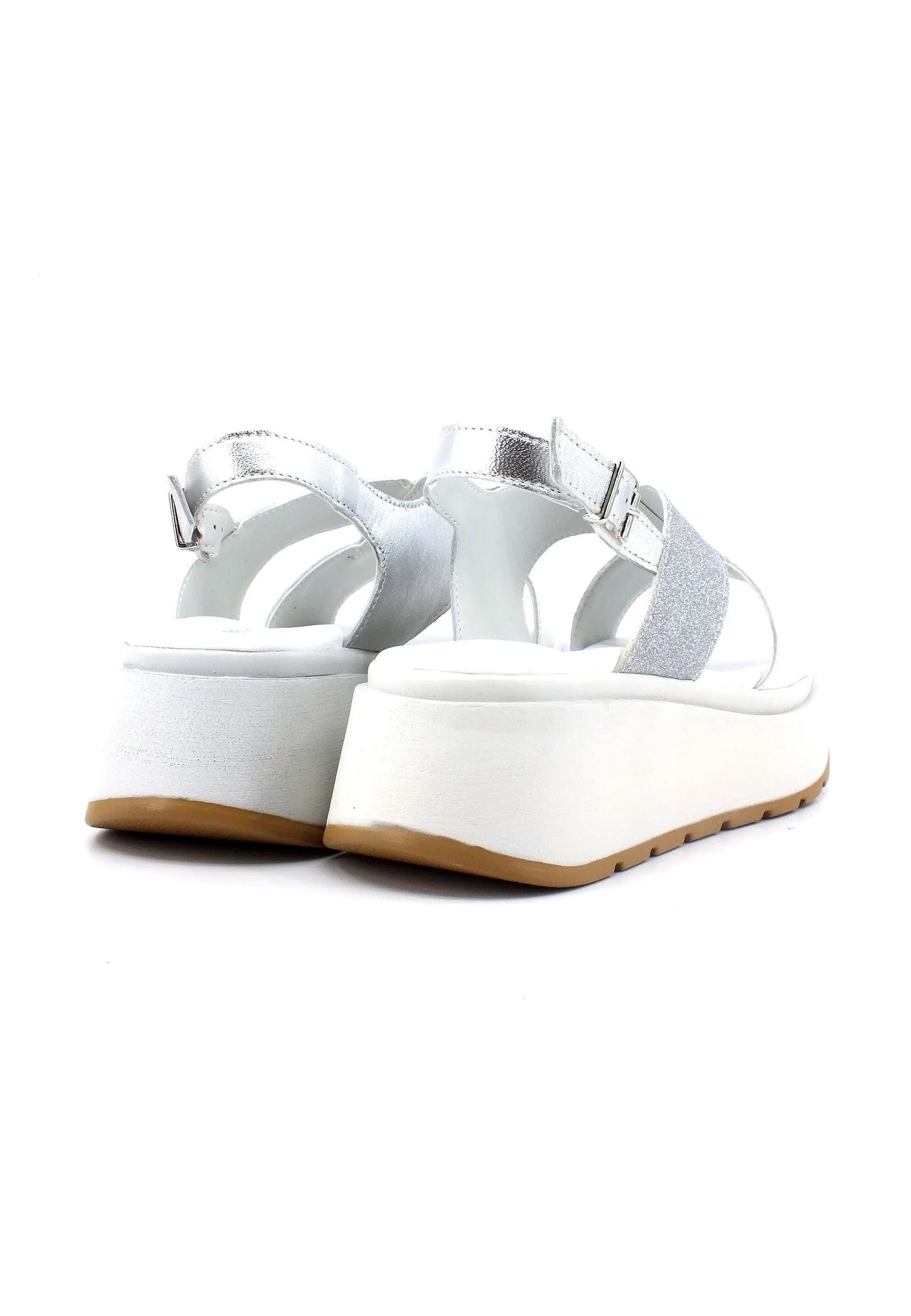 CAFENORI Sandalo Zeppa Donna Bianco Argento HP1030