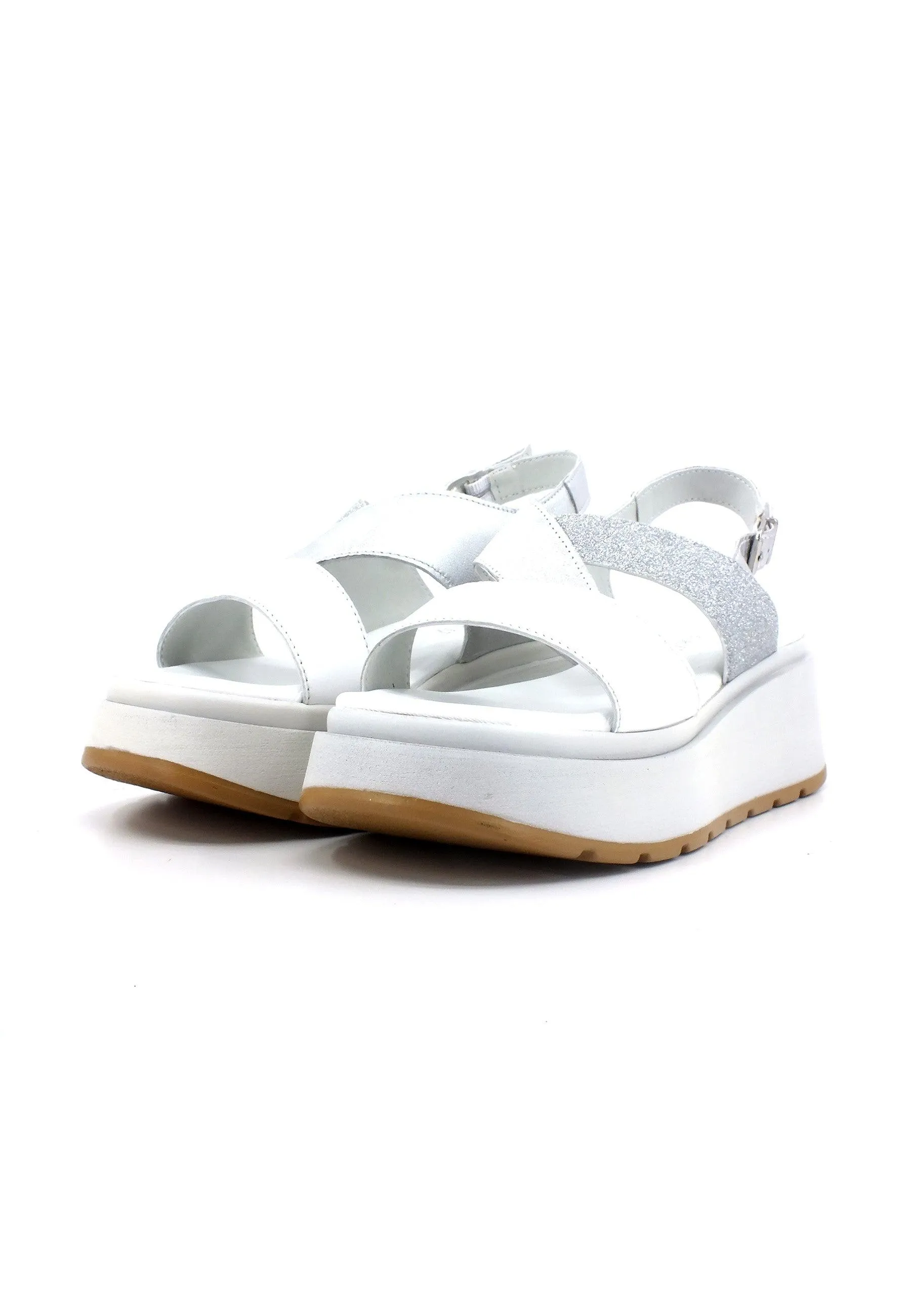 CAFENORI Sandalo Zeppa Donna Bianco Argento HP1030