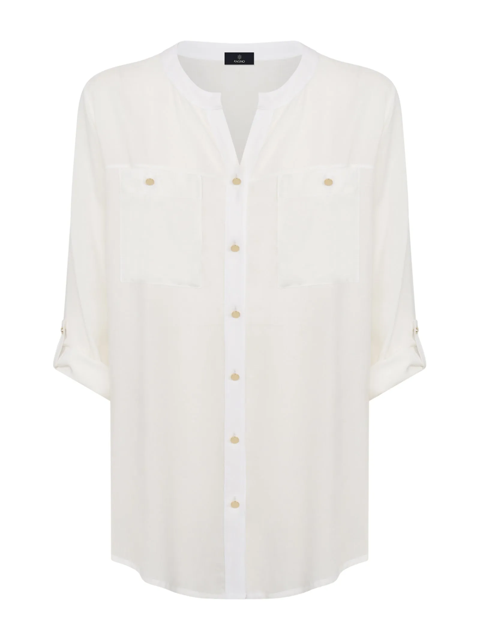 Camicia con collo alla coreana in mussola di EcoSeta - Bianco