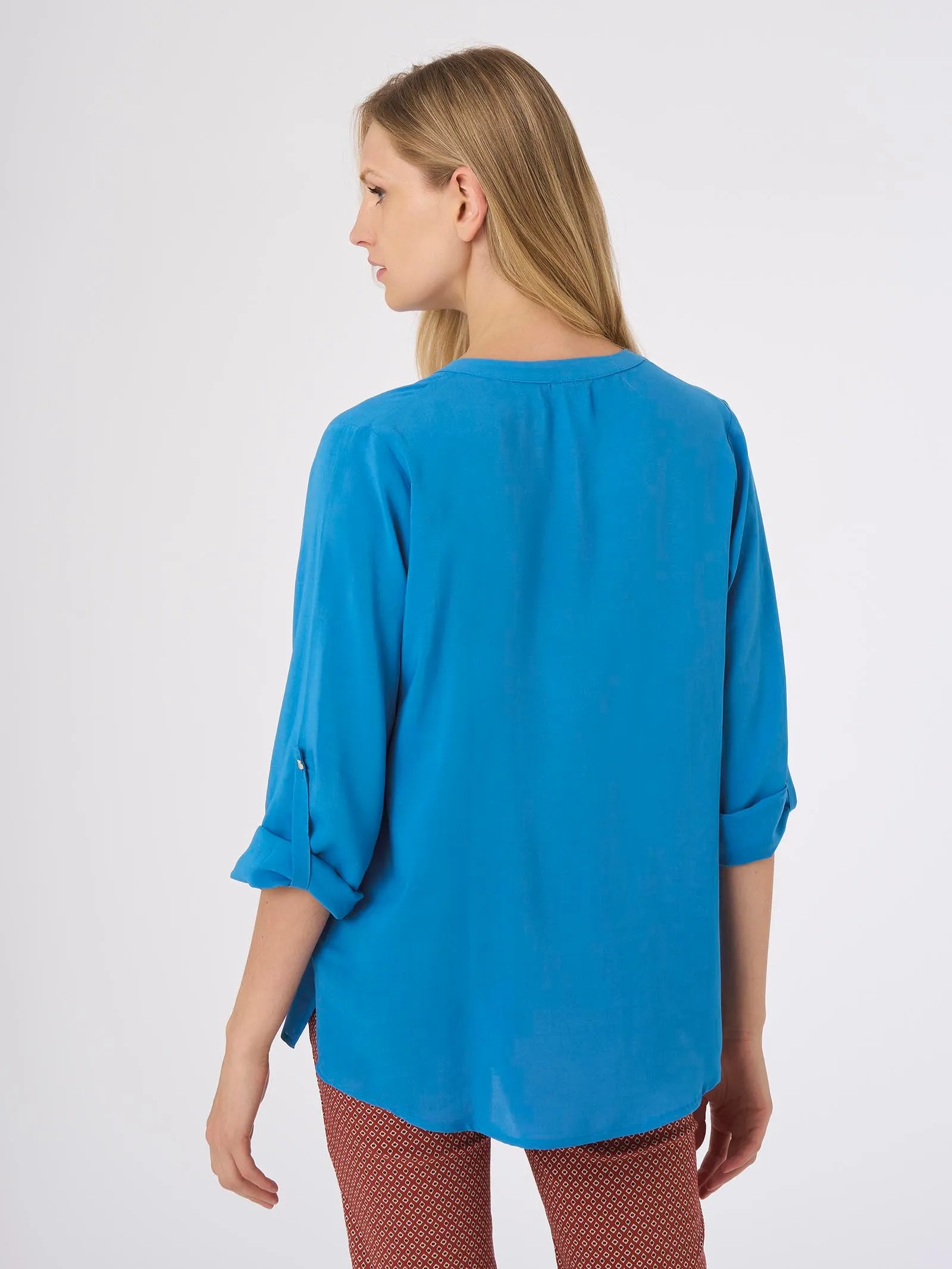 Camicia con collo alla coreana in mussola di EcoSeta - Bianco