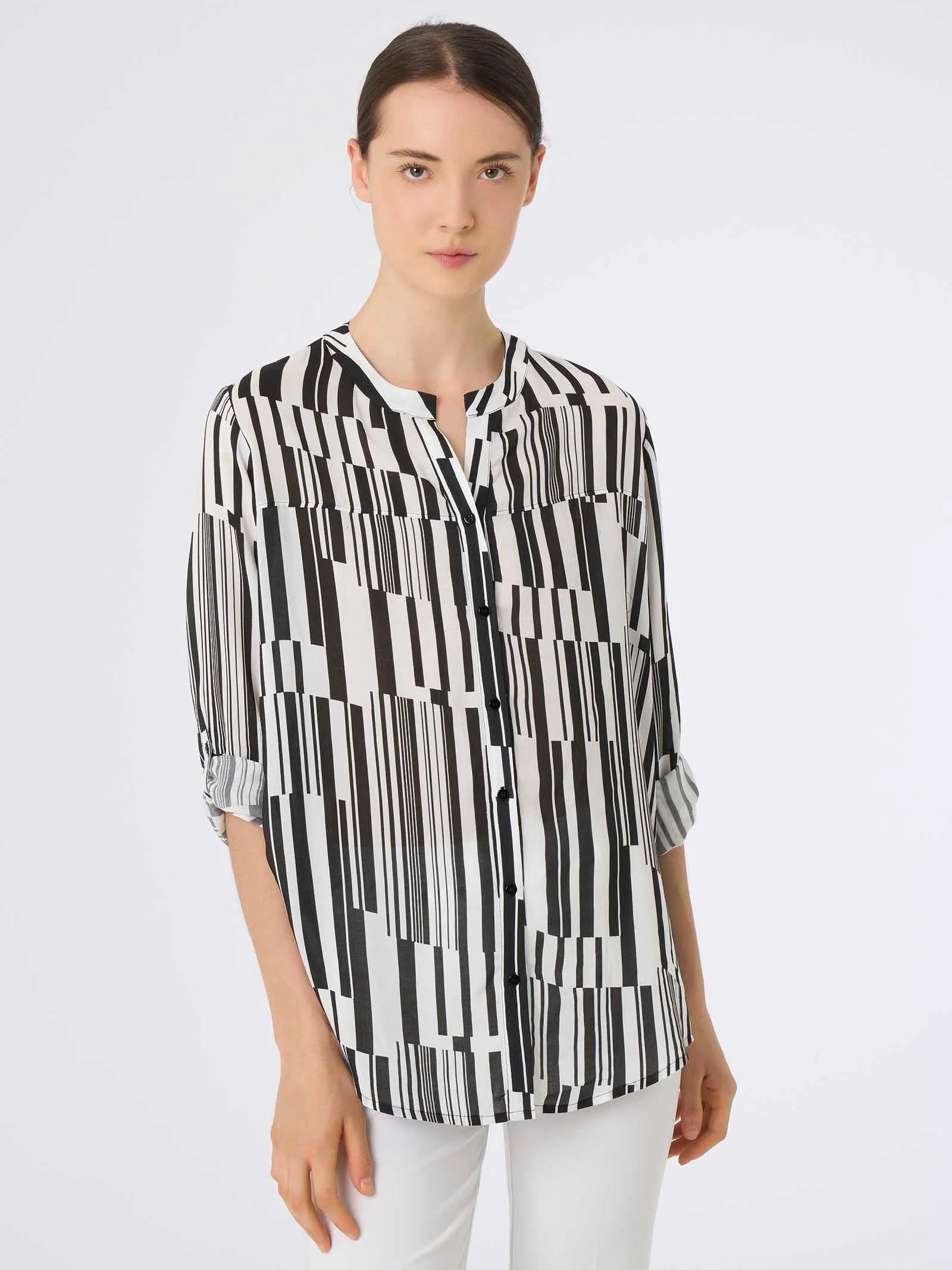 Camicia con stampa optical in mussola di EcoSeta - Fant.Nero