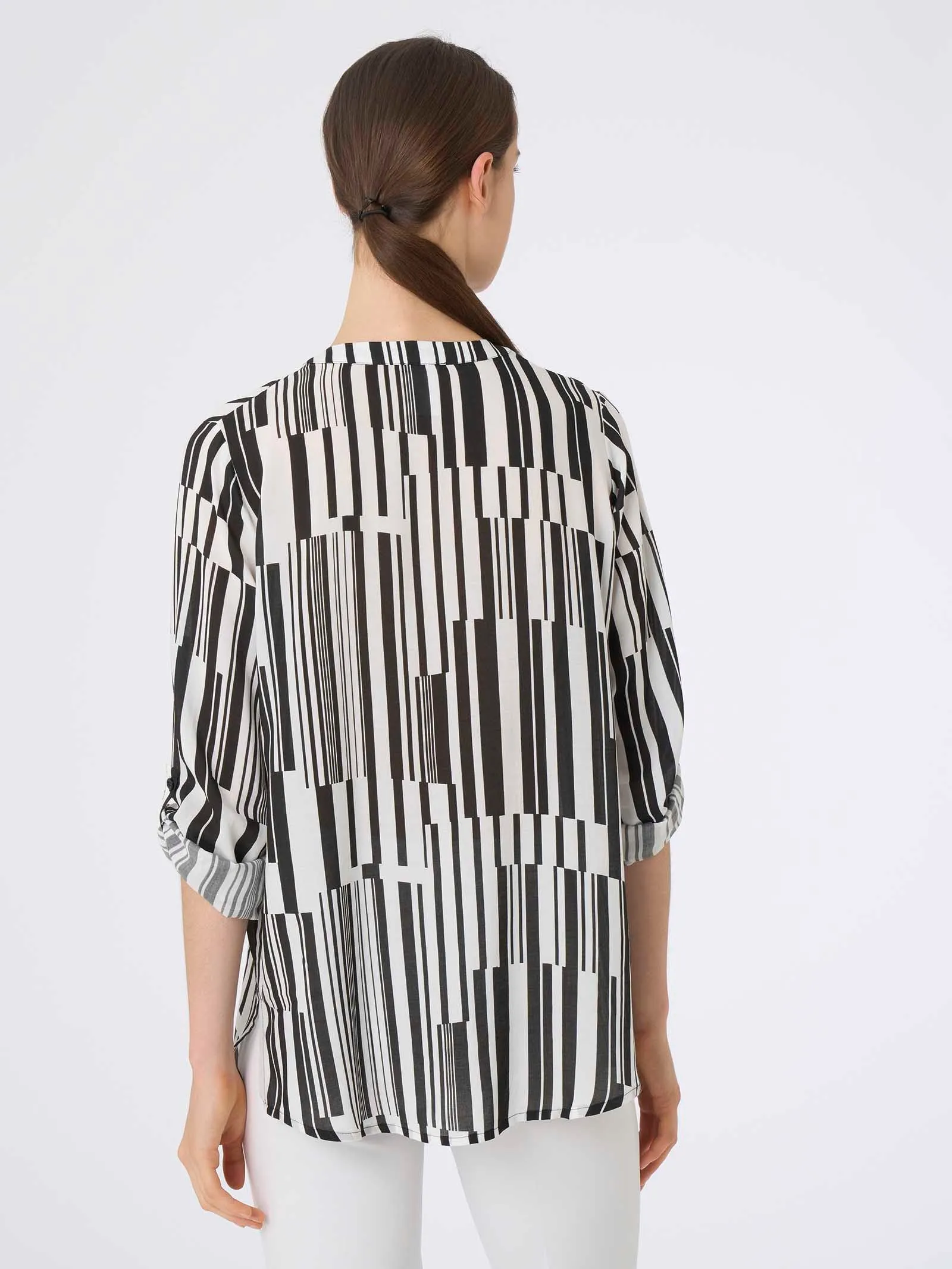 Camicia con stampa optical in mussola di EcoSeta - Fant.Nero