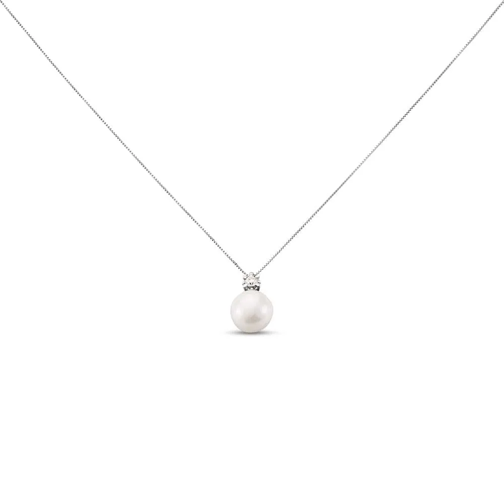 Collana Gold Pearls Oro Bianco 750/1000 Maglia Veneziana Perla D'Acqua Dolce Bianco Diamante Bianco 0,12 ct 42 cm 1629106