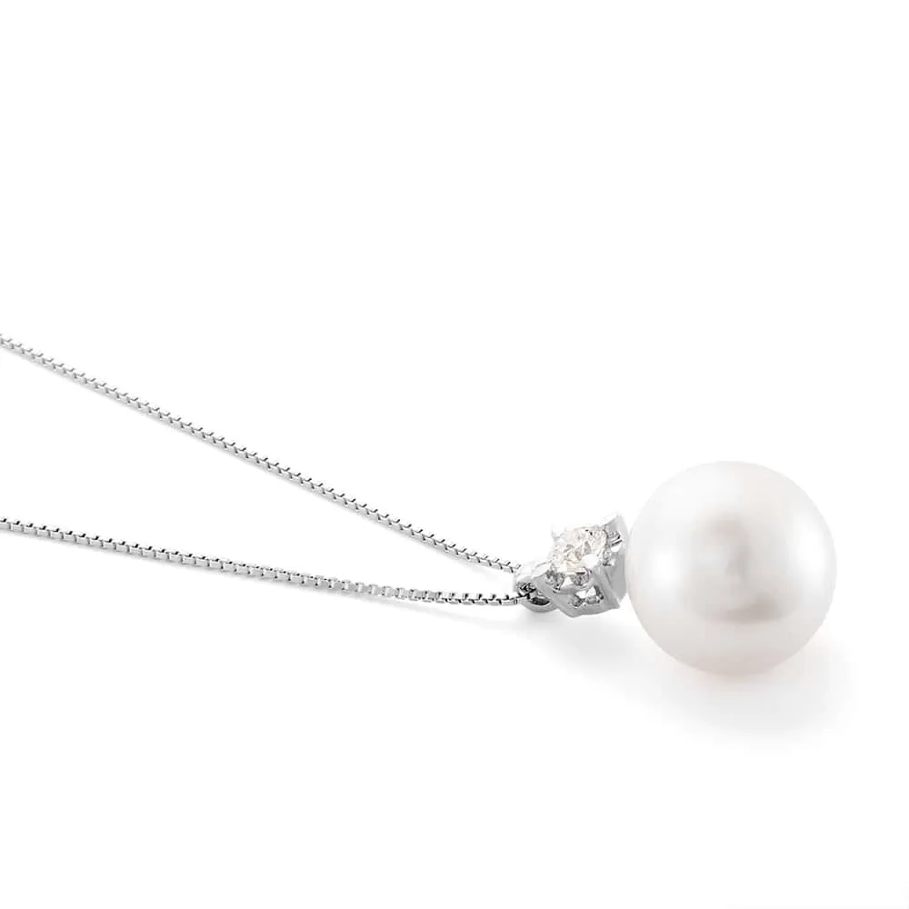 Collana Gold Pearls Oro Bianco 750/1000 Maglia Veneziana Perla D'Acqua Dolce Bianco Diamante Bianco 0,12 ct 42 cm 1629106