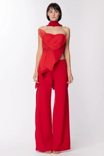 Completo top bustier + pantaloni con spacchi Rosso