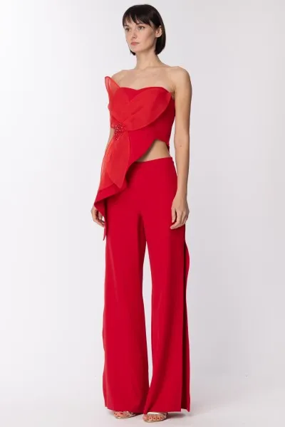 Completo top bustier + pantaloni con spacchi Rosso