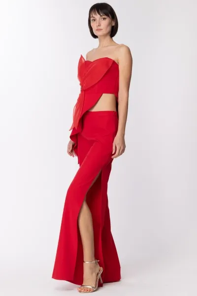 Completo top bustier + pantaloni con spacchi Rosso
