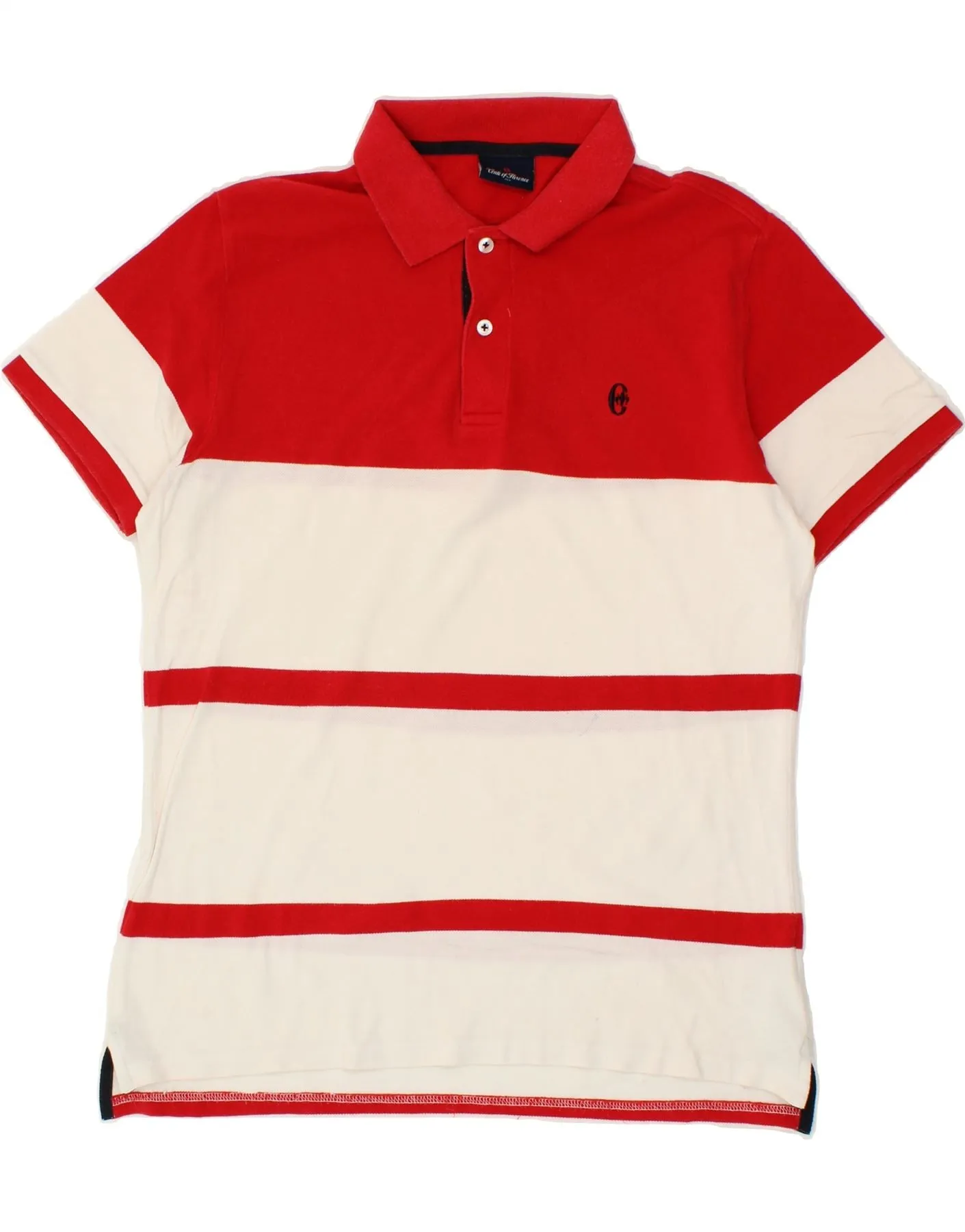 CONTE OF FLORENCE Mens Polo Shirt Medium Red Striped Cotton