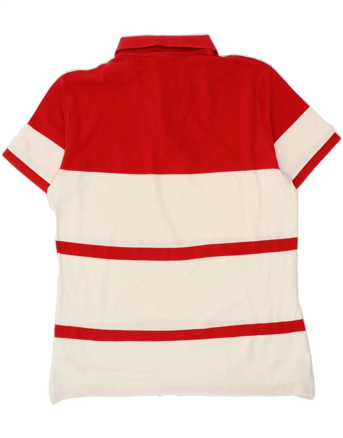 CONTE OF FLORENCE Mens Polo Shirt Medium Red Striped Cotton