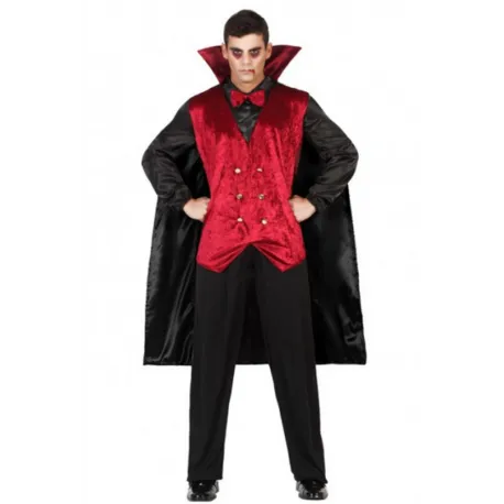 Costume Vampiro Dracula abito horror nero e rosso taglia XL
