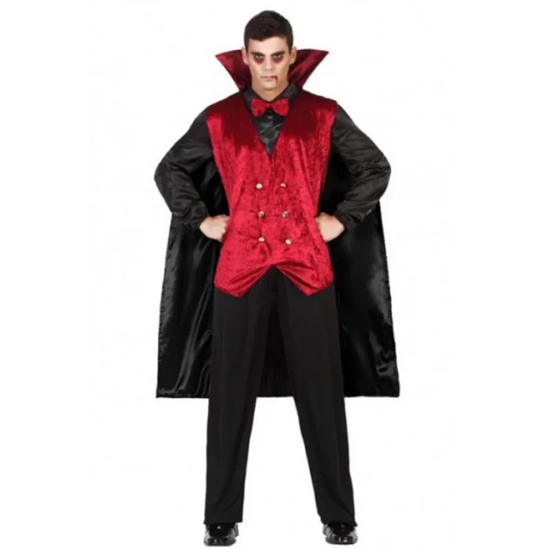 Costume Vampiro Dracula abito horror nero e rosso taglia XL