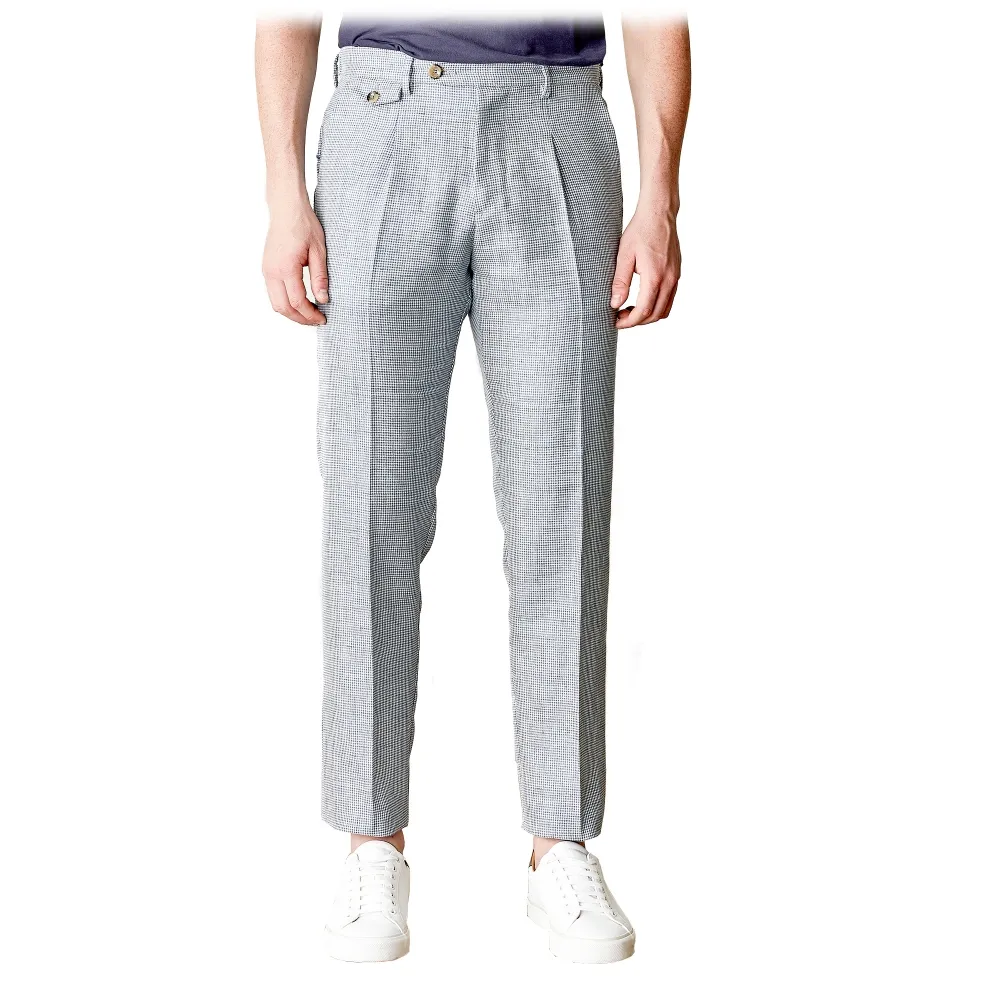 Cruna - Pantalone Raval in Lana e Lino - 557 - Avio - Handmade in Italy - Pantaloni di Alta Qualità Luxury