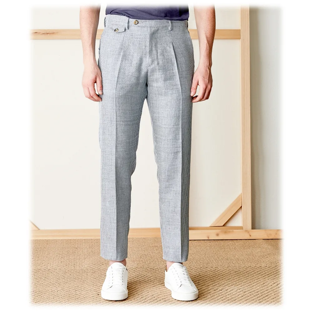 Cruna - Pantalone Raval in Lana e Lino - 557 - Avio - Handmade in Italy - Pantaloni di Alta Qualità Luxury