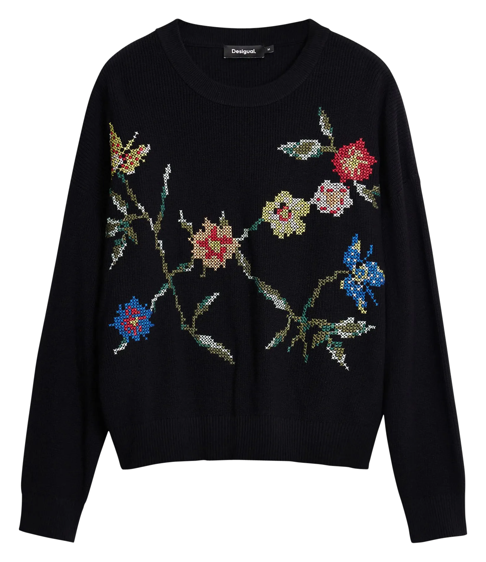  DESIGUAL   Maglione girocollo con fiori ricamati | Nero