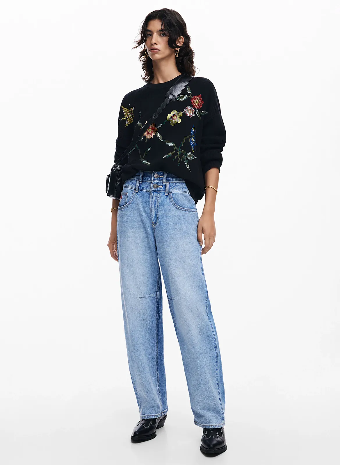  DESIGUAL   Maglione girocollo con fiori ricamati | Nero