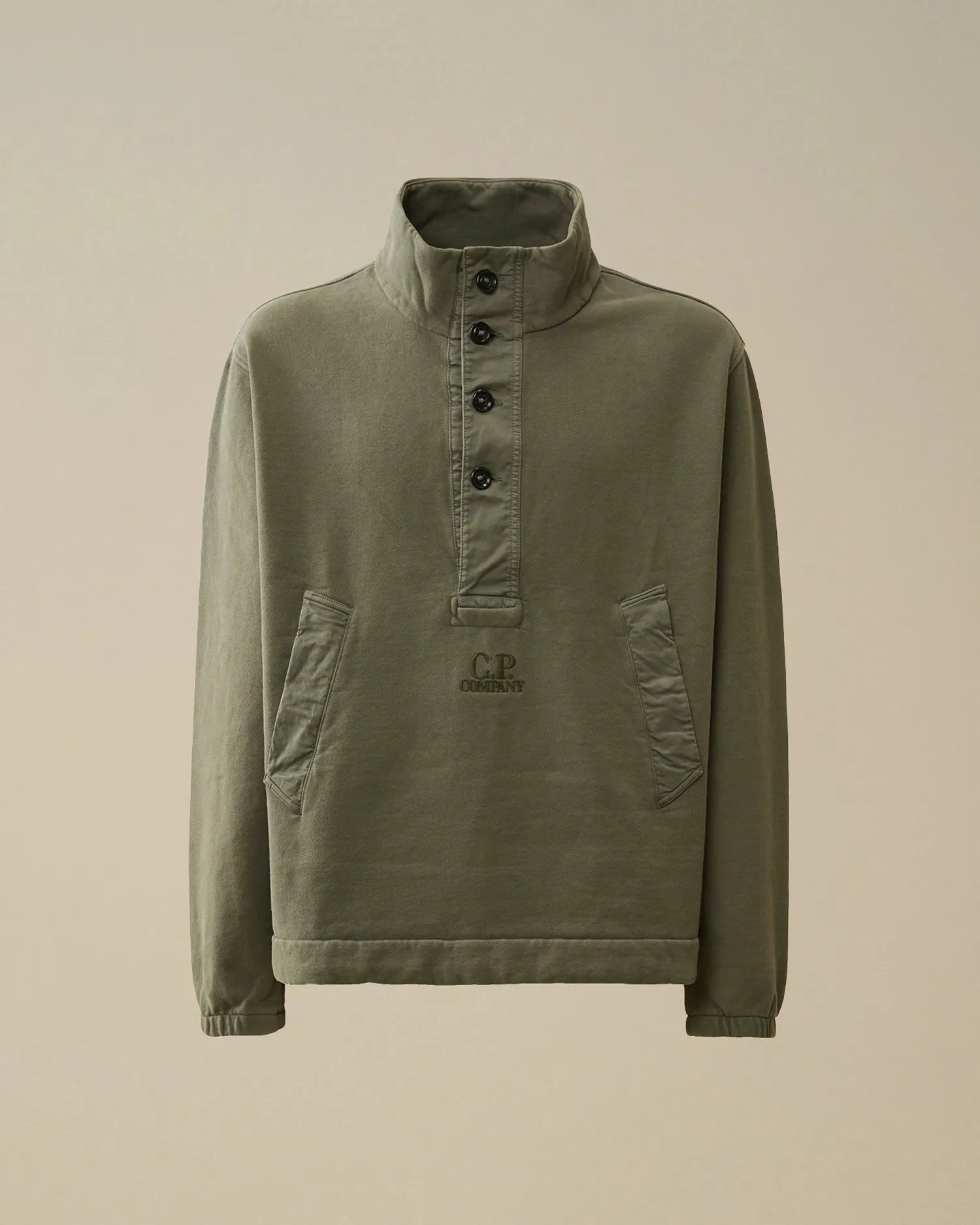 Diagonal Fleece Mixed Half Buttoned Sweatshirt
