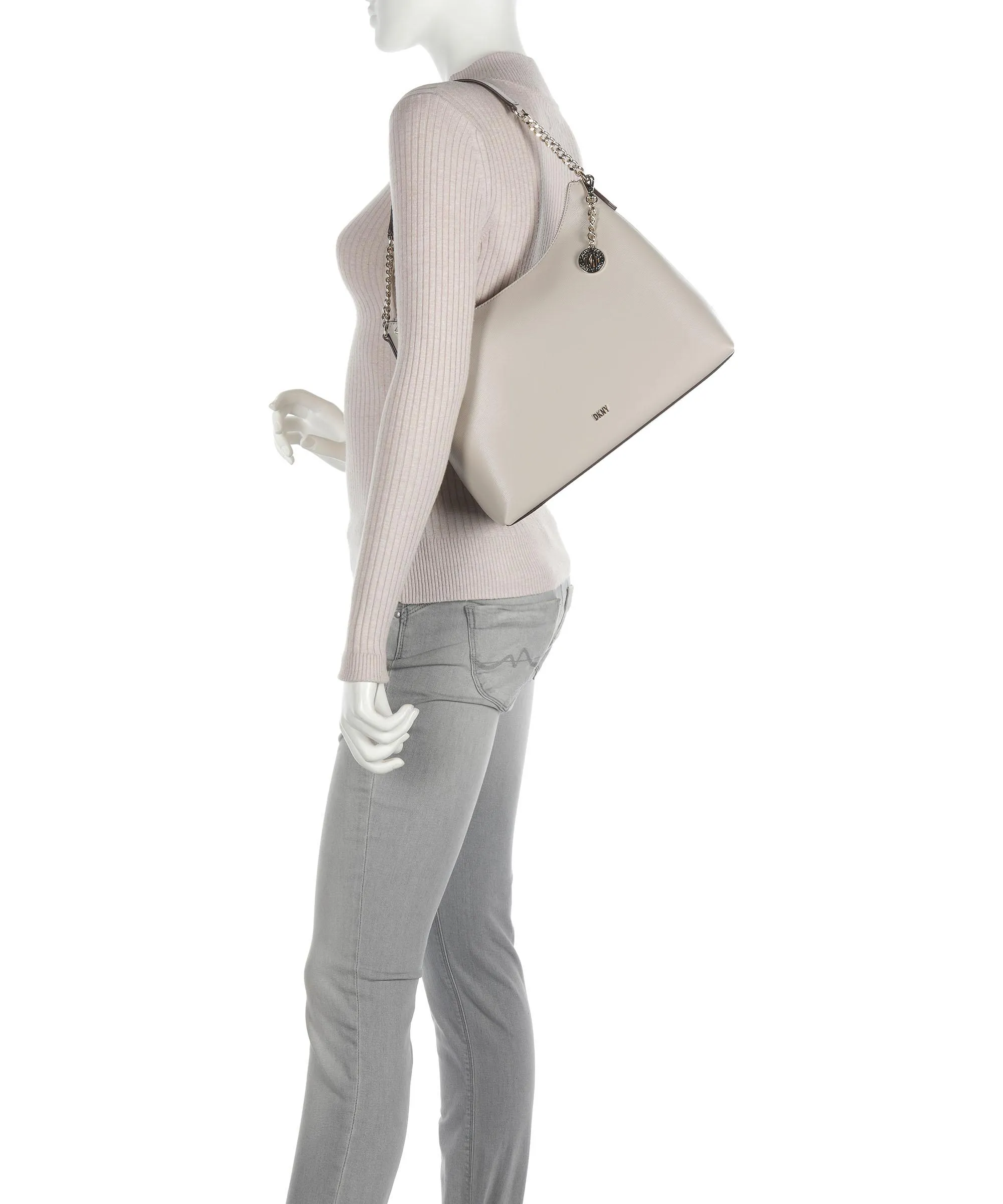  DKNY Bryant Borsa hobo pelle di vacchetta saffiano grigio chiaro  