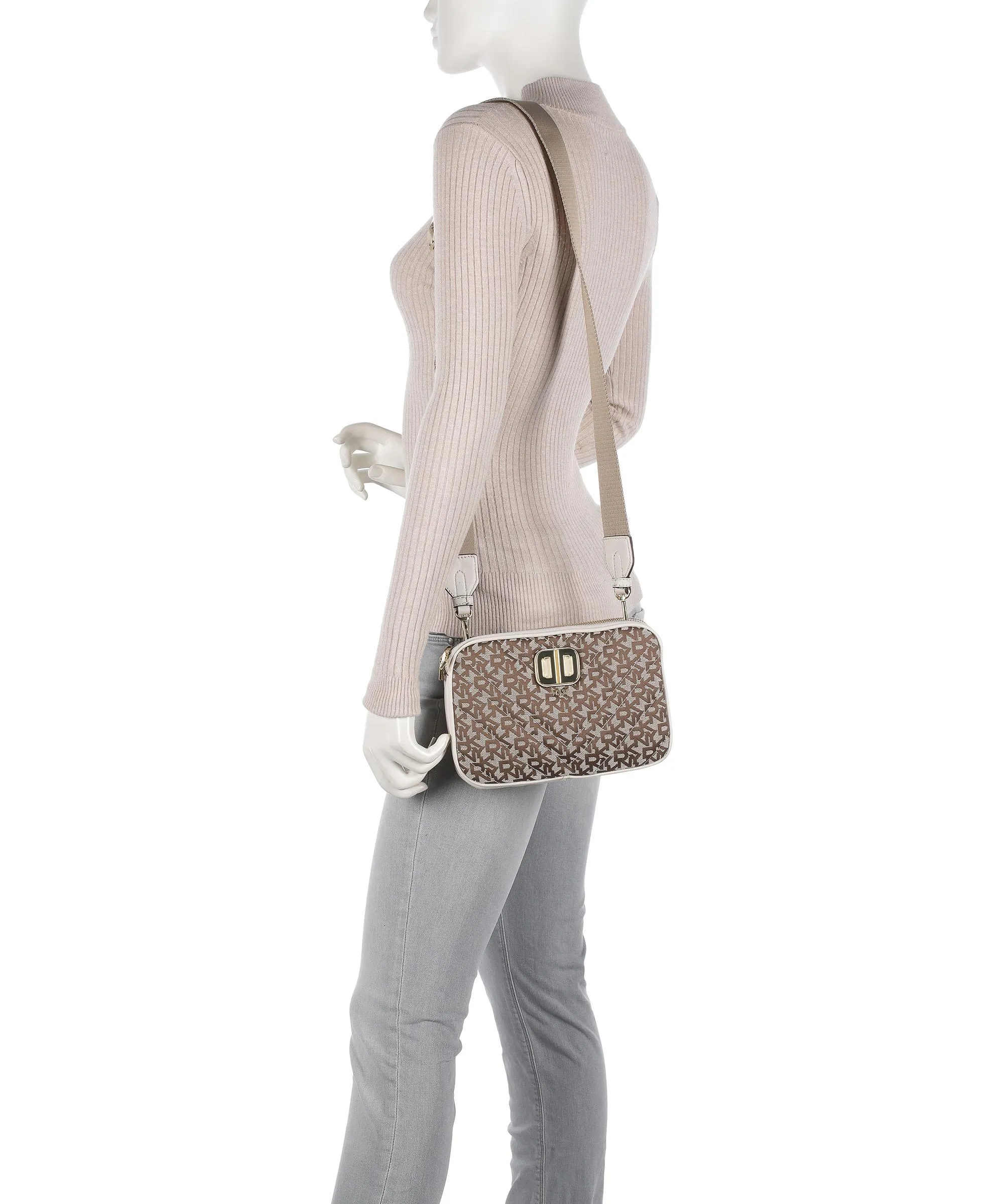  DKNY Delphine Borsa a tracolla poliestere, cuoio di agnello avorio/marrone  