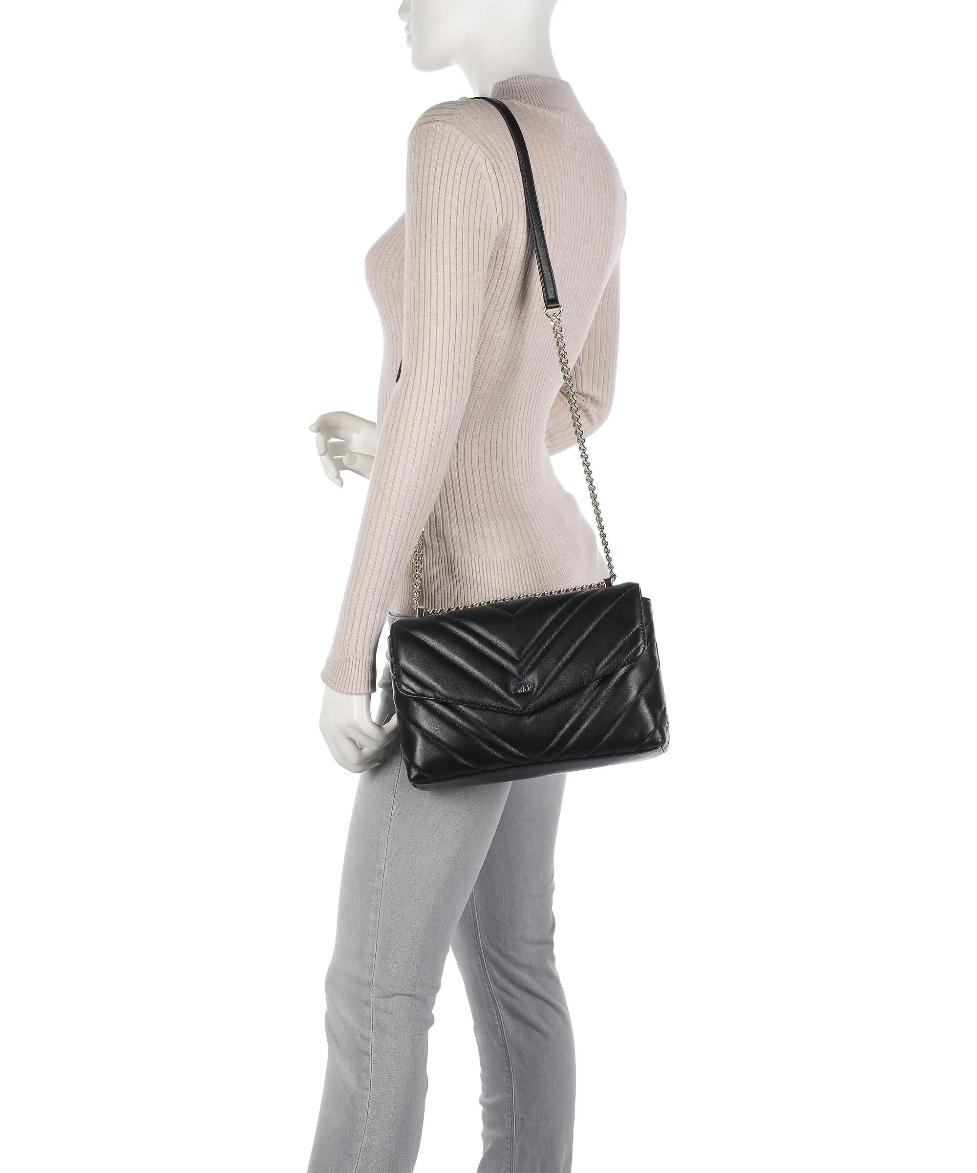  DKNY Madison Borsa a spalla cuoio di agnello nero  