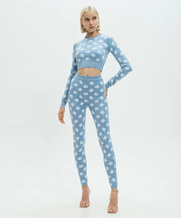 Dolce&Gabbana Leggings blu con fantasia logo FXI13TJFMGT