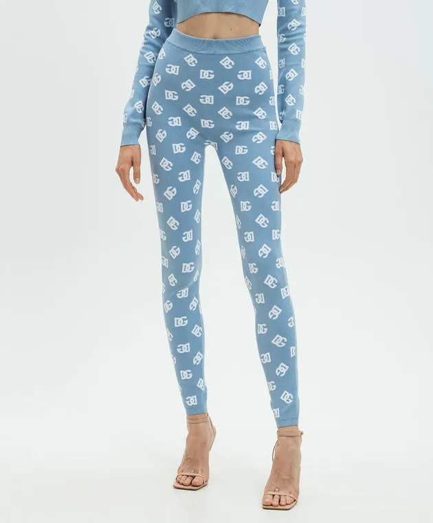 Dolce&Gabbana Leggings blu con fantasia logo FXI13TJFMGT