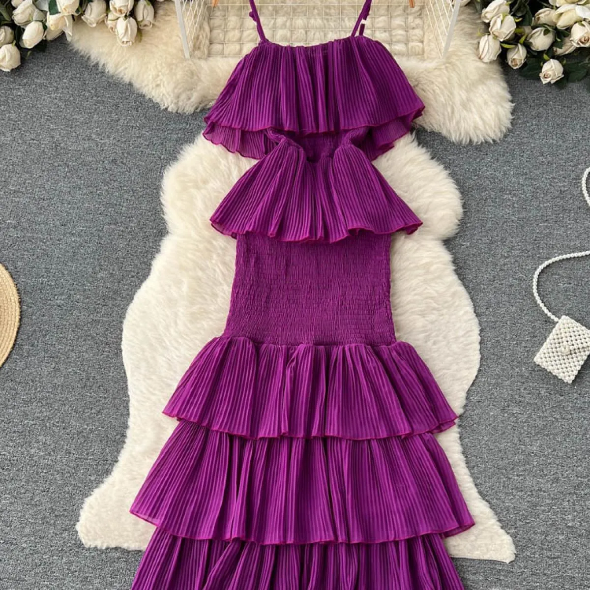 Donne di estate Ruffle Della Cinghia di Spaghetti Abito Lungo Slash Neck A File Maxi Robe Vacanza Al Mare Abiti di Chiffon Femmi